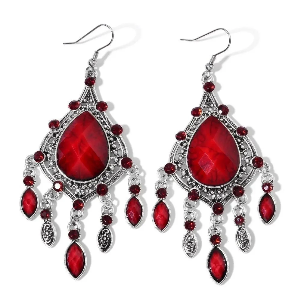 Scarf and Earrings Set Gray and Red